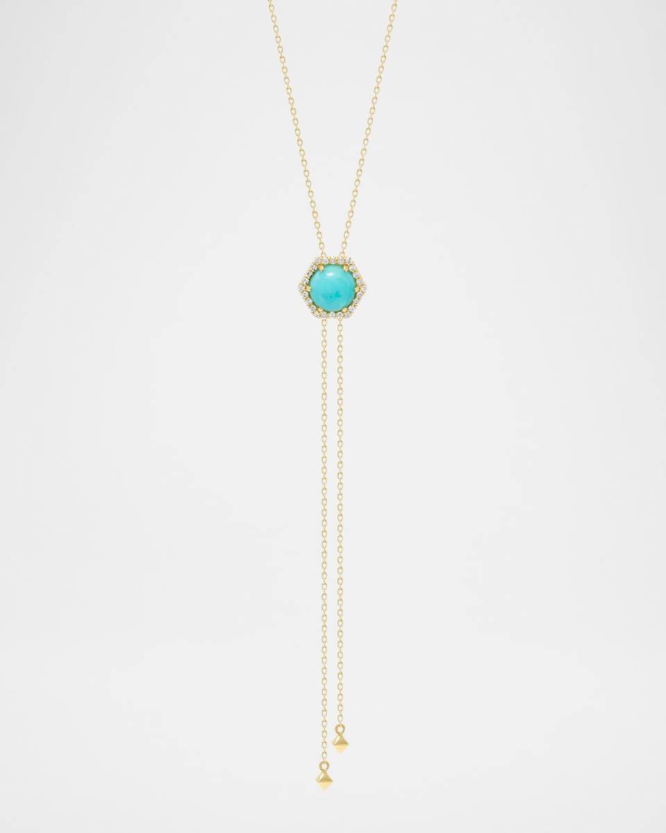 Honeycomb Cabochon Gemstone & Diamond Lariat Necklace in 18K Yellow Gold
